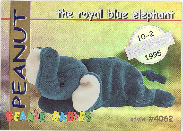 TY Beanie Babies BBOC Card - Series 1 Retired (SILVER) - PEANUT the Royal Blue Elephant