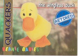 TY Beanie Babies BBOC Card - Series 1 Retired (BLUE) - QUACKERS the Duck