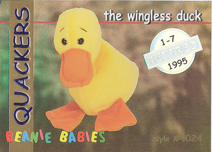 TY Beanie Babies BBOC Card - Series 1 Retired (SILVER) - QUACKERS the Duck