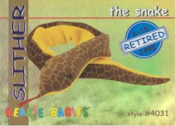 TY Beanie Babies BBOC Card - Series 1 Retired (BLUE) - SLITHER the Snake
