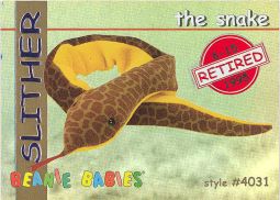 TY Beanie Babies BBOC Card - Series 1 Retired (RED) - SLITHER the Snake