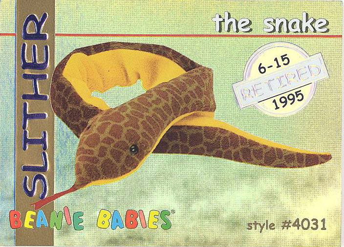 TY Beanie Babies BBOC Card - Series 1 Retired (SILVER) - SLITHER the Snake