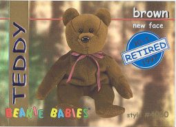 TY Beanie Babies BBOC Card - Series 1 Retired (BLUE) - TEDDY BROWN NEW FACE