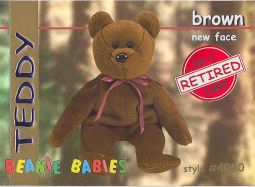 TY Beanie Babies BBOC Card - Series 1 Retired (RED) - TEDDY BROWN NEW FACE