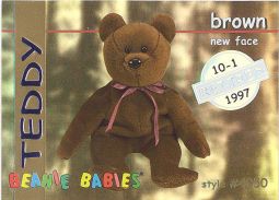TY Beanie Babies BBOC Card - Series 1 Retired (SILVER) - TEDDY BROWN NEW FACE