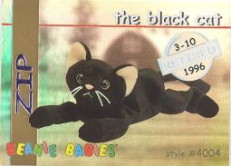 TY Beanie Babies BBOC Card - Series 1 Retired (SILVER) - ZIP the Black Cat