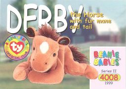 TY Beanie Babies BBOC Card - Series 2 Common - DERBY the Horse (Fur Mane & Tail)