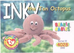TY Beanie Babies BBOC Card - Series 2 Common - INKY the Tan Octopus