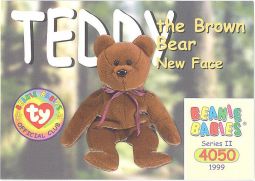 TY Beanie Babies BBOC Card - Series 2 Common - TEDDY BROWN NEW FACE BEAR