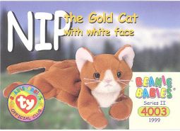 TY Beanie Babies BBOC Card - Series 2 Common - NIP the Gold Cat (w/White Face)