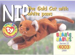 TY Beanie Babies BBOC Card - Series 2 Common - NIP the Gold Cat (w/White Paws)