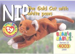 TY Beanie Babies BBOC Card - Series 2 Common - NIP the Gold Cat (w/White Paws)