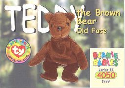 TY Beanie Babies BBOC Card - Series 2 Common - TEDDY BROWN OLD FACE BEAR