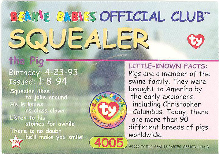 Ty Beanie Babies Cards Series 2 Common Card "SQUEALER the Pig" 
