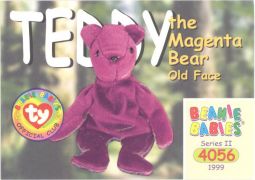 TY Beanie Babies BBOC Card - Series 2 Common - TEDDY MAGENTA OLD FACE BEAR