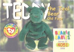 TY Beanie Babies BBOC Card - Series 2 Common - TEDDY TEAL OLD FACE BEAR