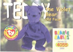 TY Beanie Babies BBOC Card - Series 2 Common - TEDDY VIOLET OLD FACE BEAR