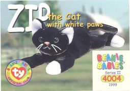 TY Beanie Babies BBOC Card - Series 2 Common - ZIP the Cat (w/White Paws)