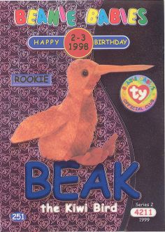 TY Beanie Babies BBOC Card - Series 2 Birthday (BLUE) - BEAK the Kiwi Bird
