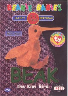 TY Beanie Babies BBOC Card - Series 2 Birthday (GREEN) - BEAK the Kiwi Bird