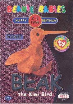 TY Beanie Babies BBOC Card - Series 2 Birthday (SILVER) - BEAK the Kiwi Bird