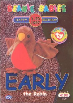 TY Beanie Babies BBOC Card - Series 2 Birthday (BLUE) - EARLY the Robin