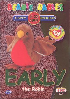 TY Beanie Babies BBOC Card - Series 2 Birthday (GREEN) - EARLY the Robin