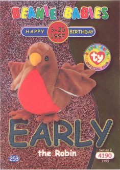 TY Beanie Babies BBOC Card - Series 2 Birthday (SILVER) - EARLY the Robin
