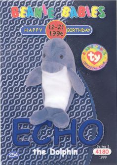 TY Beanie Babies BBOC Card - Series 2 Birthday (BLUE) - ECHO the Dolphin