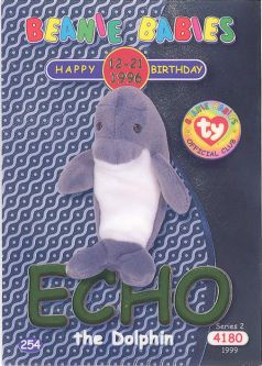 TY Beanie Babies BBOC Card - Series 2 Birthday (GREEN) - ECHO the Dolphin
