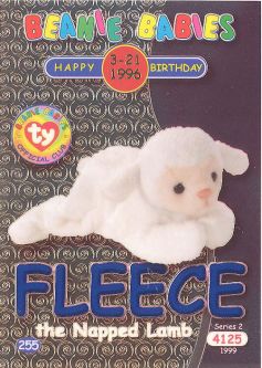 TY Beanie Babies BBOC Card - Series 2 Birthday (BLUE) - FLEECE the Napped Lamb