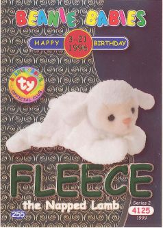 TY Beanie Babies BBOC Card - Series 2 Birthday (GREEN) - FLEECE the Napped Lamb