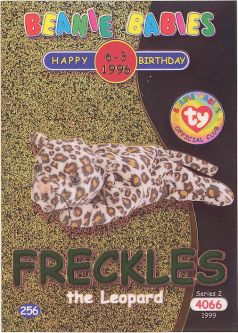 TY Beanie Babies BBOC Card - Series 2 Birthday (GREEN) - FRECKLES the Leopard