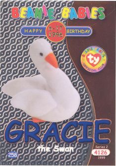 TY Beanie Babies BBOC Card - Series 2 Birthday (BLUE) - GRACIE the Swan