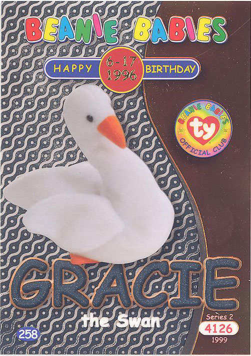 TY Beanie Babies BBOC Card - Series 2 Birthday (SILVER) - GRACIE the Swan