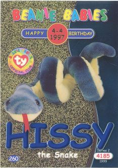 TY Beanie Babies BBOC Card - Series 2 Birthday (BLUE) - HISSY the Snake