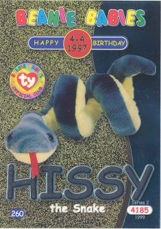 TY Beanie Babies BBOC Card - Series 2 Birthday (SILVER) - HISSY the Snake