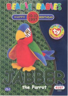 TY Beanie Babies BBOC Card - Series 2 Birthday (GREEN) - JABBER the Parrot