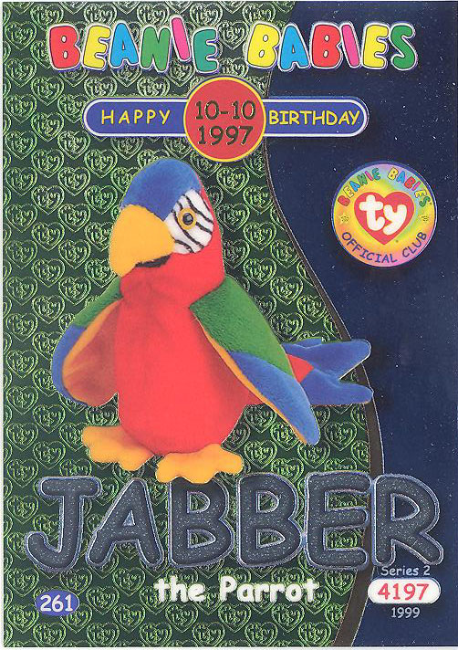 TY Beanie Babies BBOC Card - Series 2 Birthday (SILVER) - JABBER the Parrot