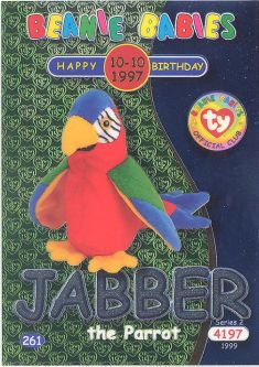 TY Beanie Babies BBOC Card - Series 2 Birthday (SILVER) - JABBER the Parrot