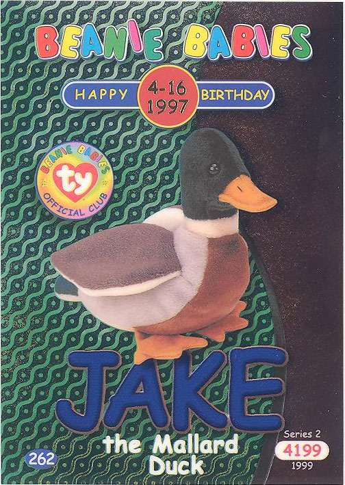 Series 1 Common JAKE the Mallard Duck NM/Mint TY Beanie Babies BBOC Card 
