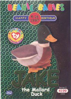 TY Beanie Babies BBOC Card - Series 2 Birthday (GREEN) - JAKE the Mallard Duck
