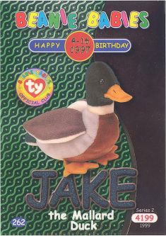 TY Beanie Babies BBOC Card - Series 2 Birthday (SILVER) - JAKE the Mallard Duck