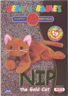 TY Beanie Babies BBOC Card - Series 2 Birthday (GREEN) - NIP the Gold Cat