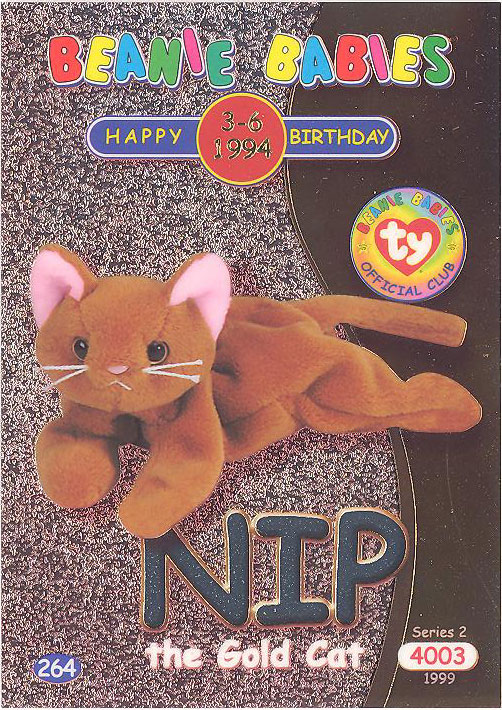 TY Beanie Babies BBOC Card - Series 2 Birthday (SILVER) - NIP the Gold Cat