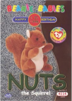 TY Beanie Babies BBOC Card - Series 2 Birthday (GREEN) - NUTS the Squirrel