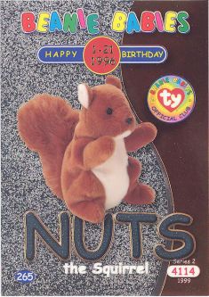 TY Beanie Babies BBOC Card - Series 2 Birthday (SILVER) - NUTS the Squirrel