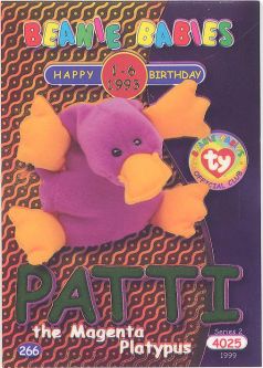 TY Beanie Babies BBOC Card - Series 2 Birthday (GREEN) - PATTI the Magenta Platypus