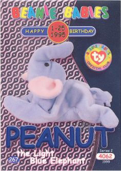 TY Beanie Babies BBOC Card - Series 2 Birthday (BLUE) - PEANUT the Light Blue Elephant