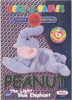 TY Beanie Babies BBOC Card - Series 2 Birthday (GREEN) - PEANUT the Light Blue Elephant